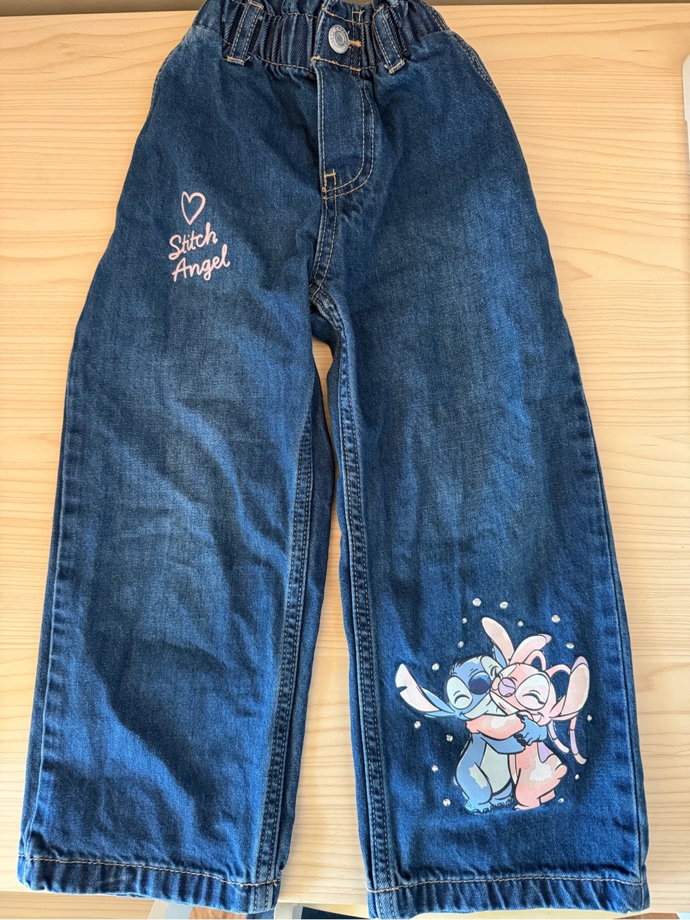 H&M Stitch Angel Dark Blue Kids Denim Pants with Character Print